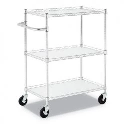Alera ALESW333018SR 34.5 In. X 18 In. X 40 In. 600 Lbs. Capacity 3-Shelf Wire Cart With Liners - Silver