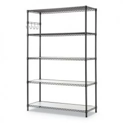 Alera ALESW654818BA 18 In. X 48 In. X 72 In. Five-Shelf Wire Shelving Kit With Caster And Shelf Liners - Black Anthracite