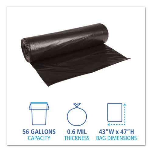 Boardwalk H8647HKKR01 Low-Density 56 Gallon 0.6 Mil 43 In. X 47 In. Waste Can Liners - Black (100/Carton) - Image 2