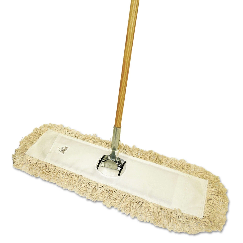 Boardwalk BWKM245C Cotton Dry 24 In. X 5 In. Natural Cotton Head Mopping Kit With 60 In. Natural Wood Handle (1/Kit)