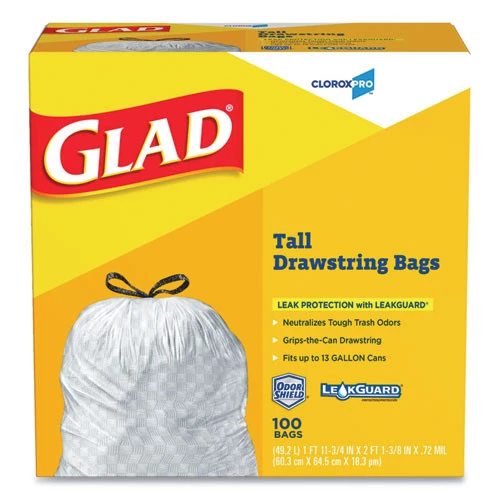 Glad 78526 13 Gal. 24 In. X 27.38 In. Tall Kitchen Drawstring Trash Bags - Gray (400/Carton) - Image 2