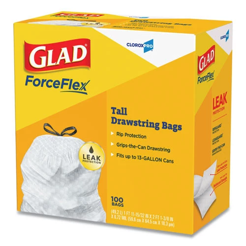 Glad 78526 13 Gal. 24 In. X 27.38 In. Tall Kitchen Drawstring Trash Bags - Gray (400/Carton) - Image 3