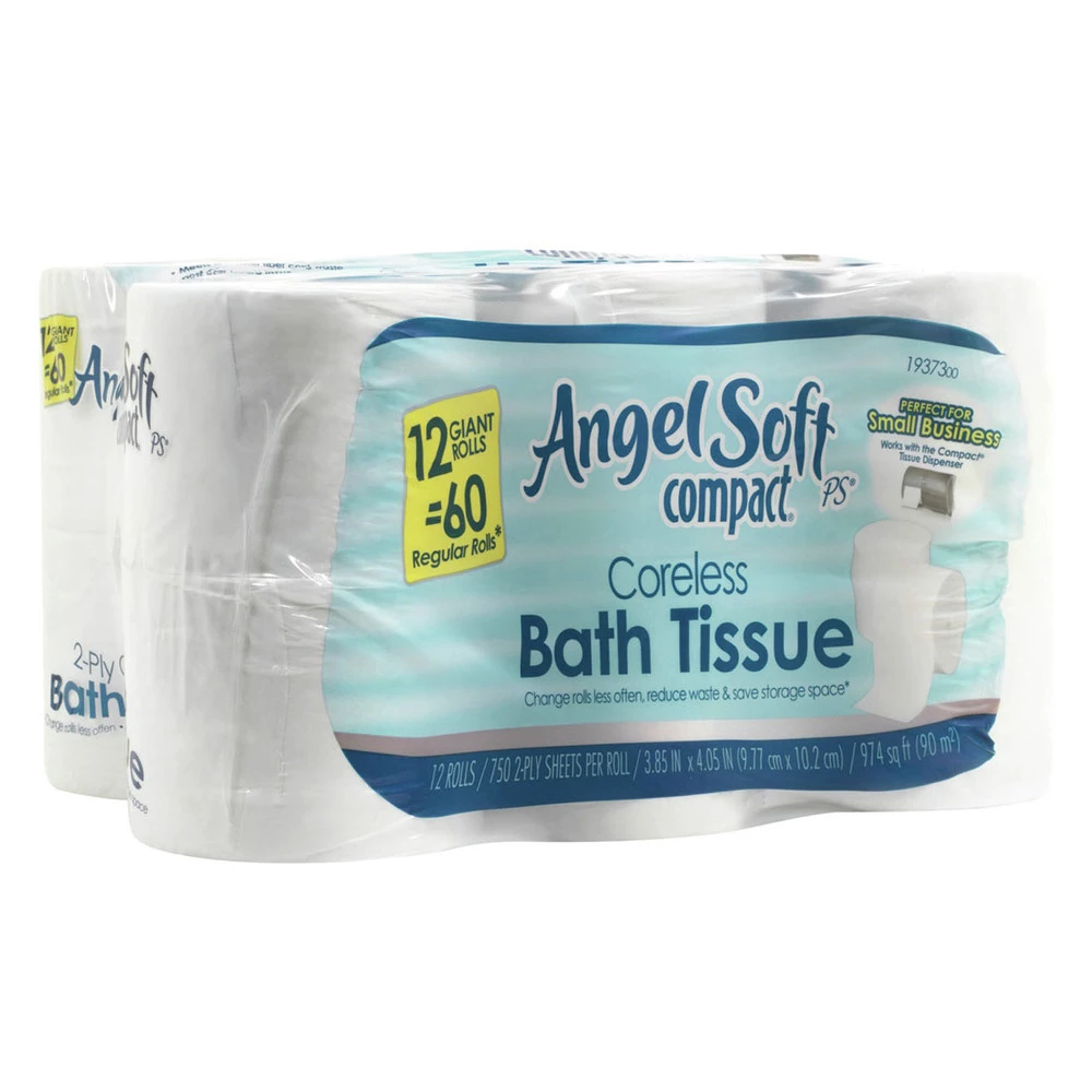 Georgia Pacific Professional 1937300 Angel Soft Compact 2-Ply Septic Safe Coreless Bathroom Tissues - White (750 Sheets/Roll, 12 Rolls/Carton) - Image 4