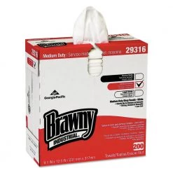 Georgia-Pacific 29316 9-1/10 In. X 12-1/2 In. Brawny Industrial Lightweight Shop Towels - White (200-Piece/Box)
