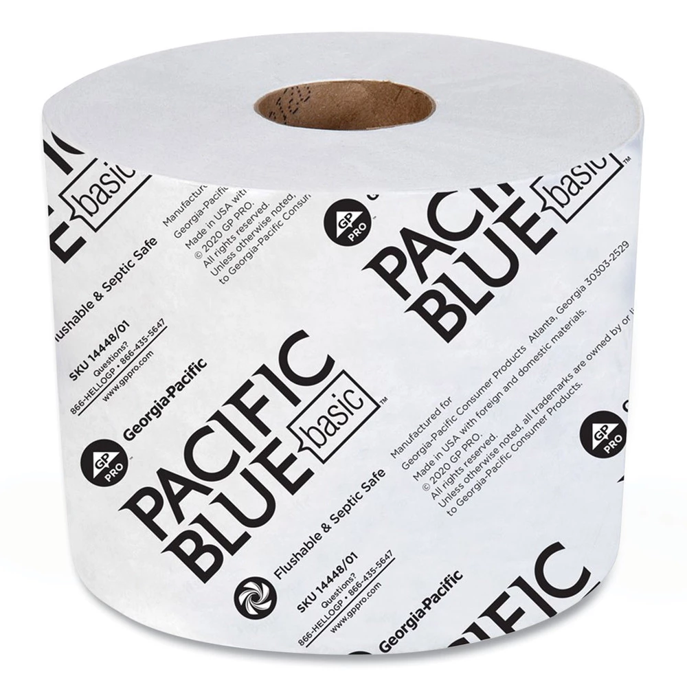 Georgia Pacific Professional 14448/01 Pacific Blue Basic High-Capacity 1-Ply Bathroom Tissues - White (48-Roll/Carton 1500-Sheet/Roll)