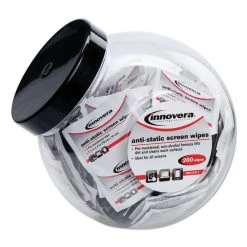 Innovera IVR51517 200 Sachets Fishbowl Antistatic Screen Cleaning Wipes Black Top