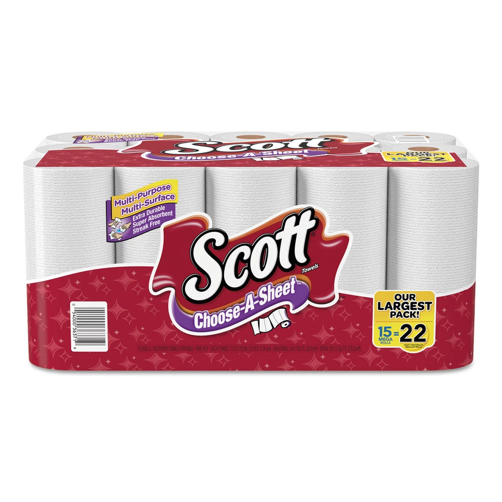 Scott KCC 36371 Choose-A-Sheet Mega Roll 1-Ply Paper Towels - White (102/Roll 30 Rolls/Carton) - Image 3