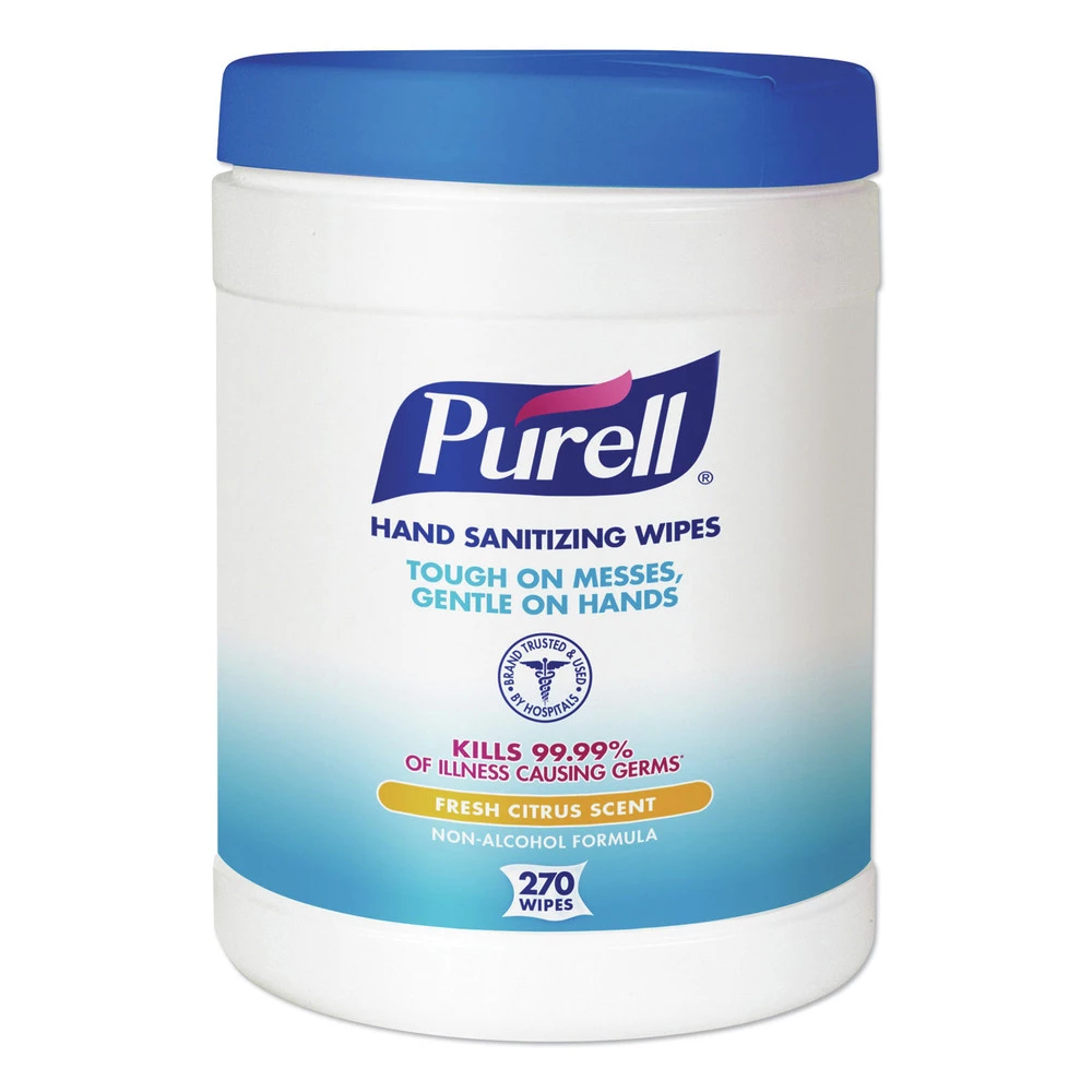 PURELL 9113-06 6 In. X 6-3/4 In. Sanitizing Hand Wipes - White (6 Canisters/Carton, 270 Wipes/Canister)