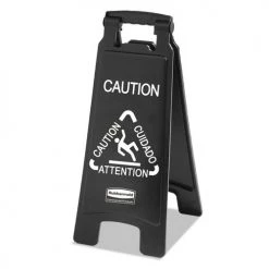 Rubbermaid Commercial 1867505 Executive 2-Sided Multi-Lingual 10-9/10 In. X 26-1/10 In. Caution Sign - Black/White