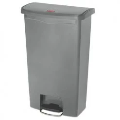 Rubbermaid Commercial 1883604 Slim Jim 18-Gallon Front Step Style Resin Step-On Container - Gray