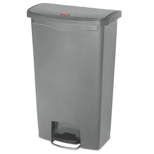 Rubbermaid Commercial 1883604 Slim Jim 18-Gallon Front Step Style Resin Step-On Container - Gray