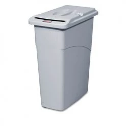 Rubbermaid Commercial FG9W1500LGRAY Slim Jim 23-Gallon Rectangle Confidential Document Receptacle With Lid - Light Gray