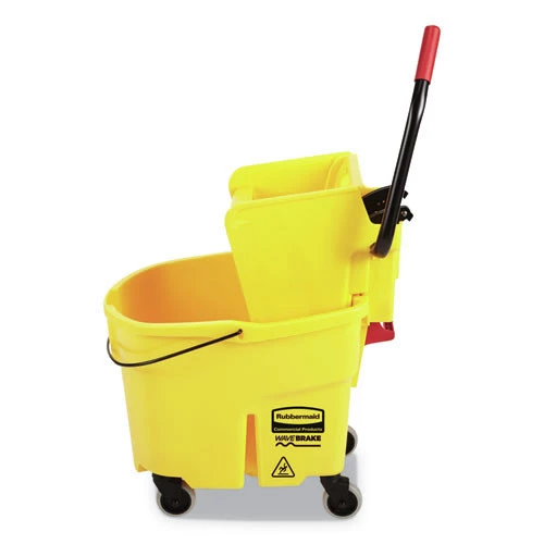 Rubbermaid Commercial FG758088YEL WaveBrake 2.0 35 Quart Plastic Side-Press Bucket/Wringer Combo - Yellow - Image 2