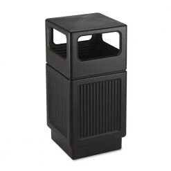 Safco 9476BL Canmeleon Side-Open Receptacle, Square, Polyethylene, 38gal, Textured Black