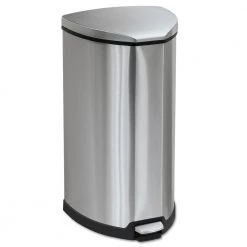Safco 9687SS Step-On Waste Receptacle, Triangular, Stainless Steel, 10gal, Chrome/black