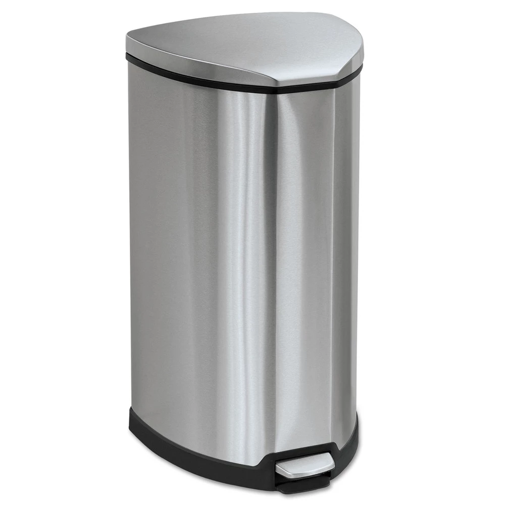 Safco 9687SS Step-On Waste Receptacle, Triangular, Stainless Steel, 10gal, Chrome/black