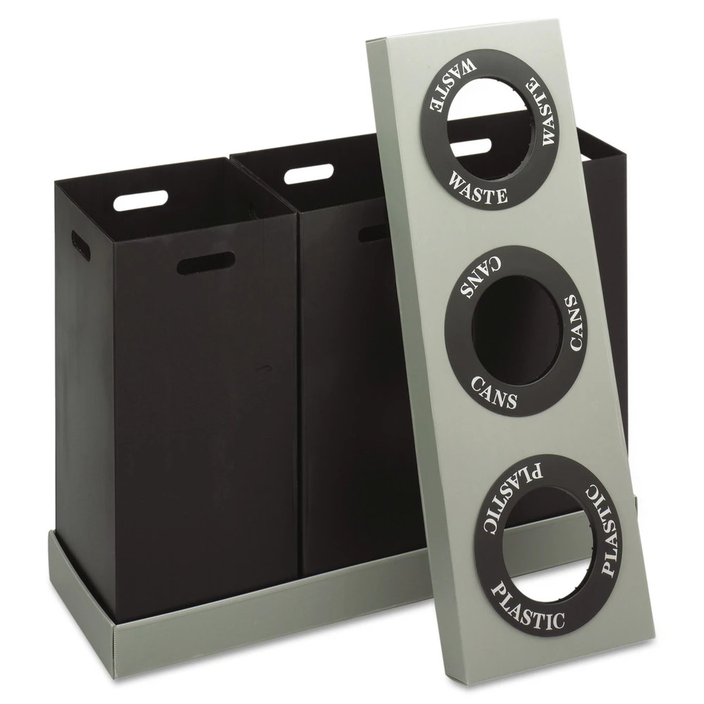 Safco 9798BL At-Your-Disposal Recycling Center, Polyethylene, Three 84gal Bins, Black - Image 2