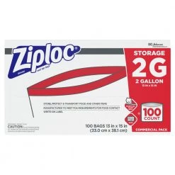 Ziploc 682253 15 In. X 13 In. 1.75 Mil 2 Gallon Double Zipper Storage Bags - Clear (100/Carton)
