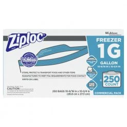 Ziploc 682258 10.56 In. X 10.75 In. 2..7 Mil, 1 Gal. Double Zipper Freezer Bags - Clear (250/Carton)